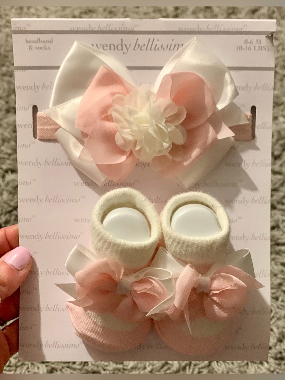 Wendy Bellissimo Pink & Cream Baby Headband and Sock Gift Set